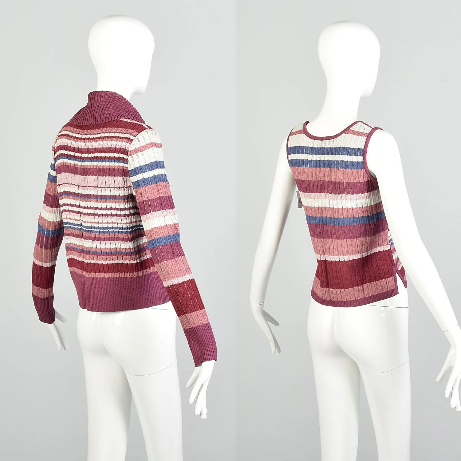 XXS 2000s St.John Twinset Horizontal Stripe Cardigan Sleeveless Tank Top  Set
