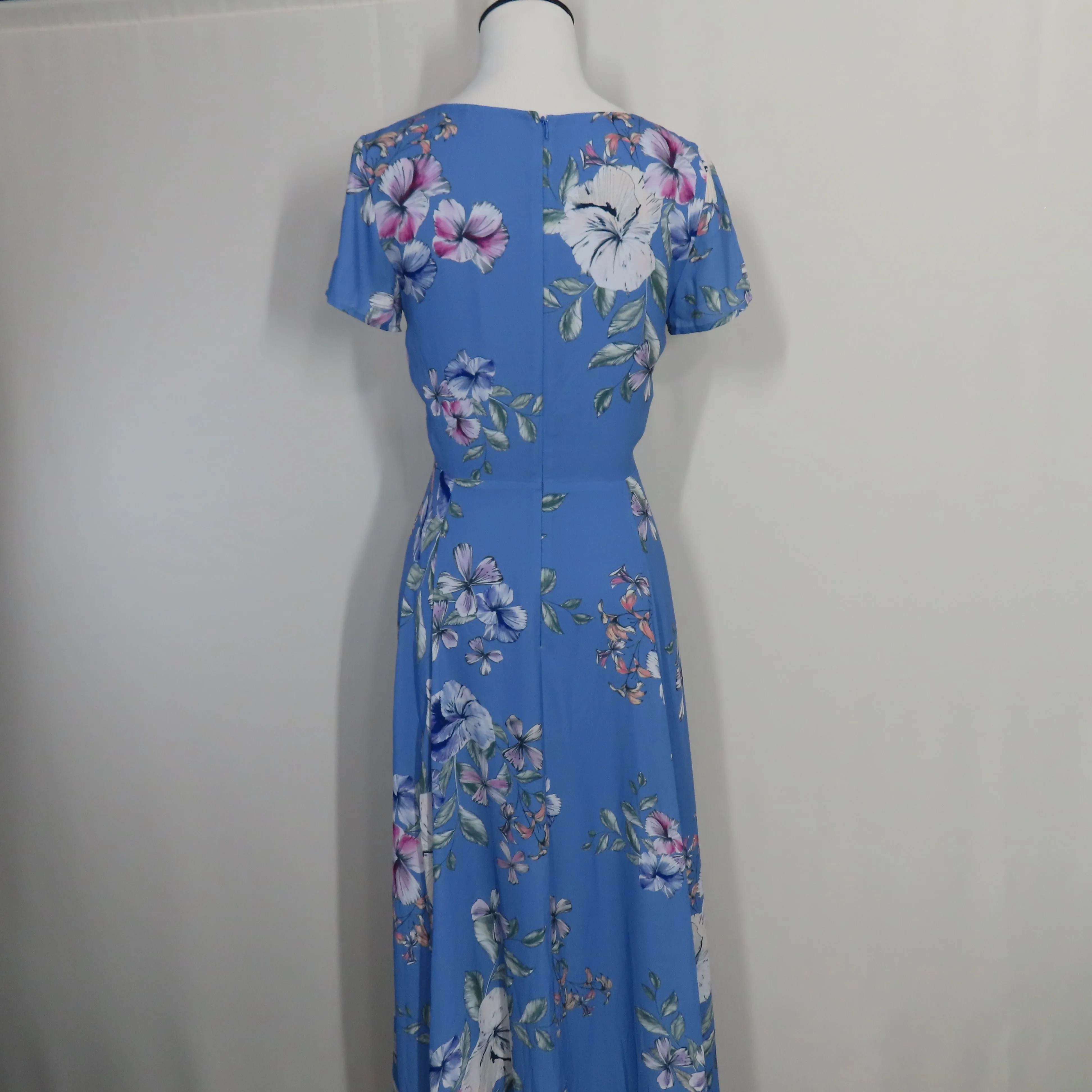 Yumi Kim Blue Floral Miss Magnolia Stone Cosmo Short Sleeve Leg Slit Maxi Size X-Small