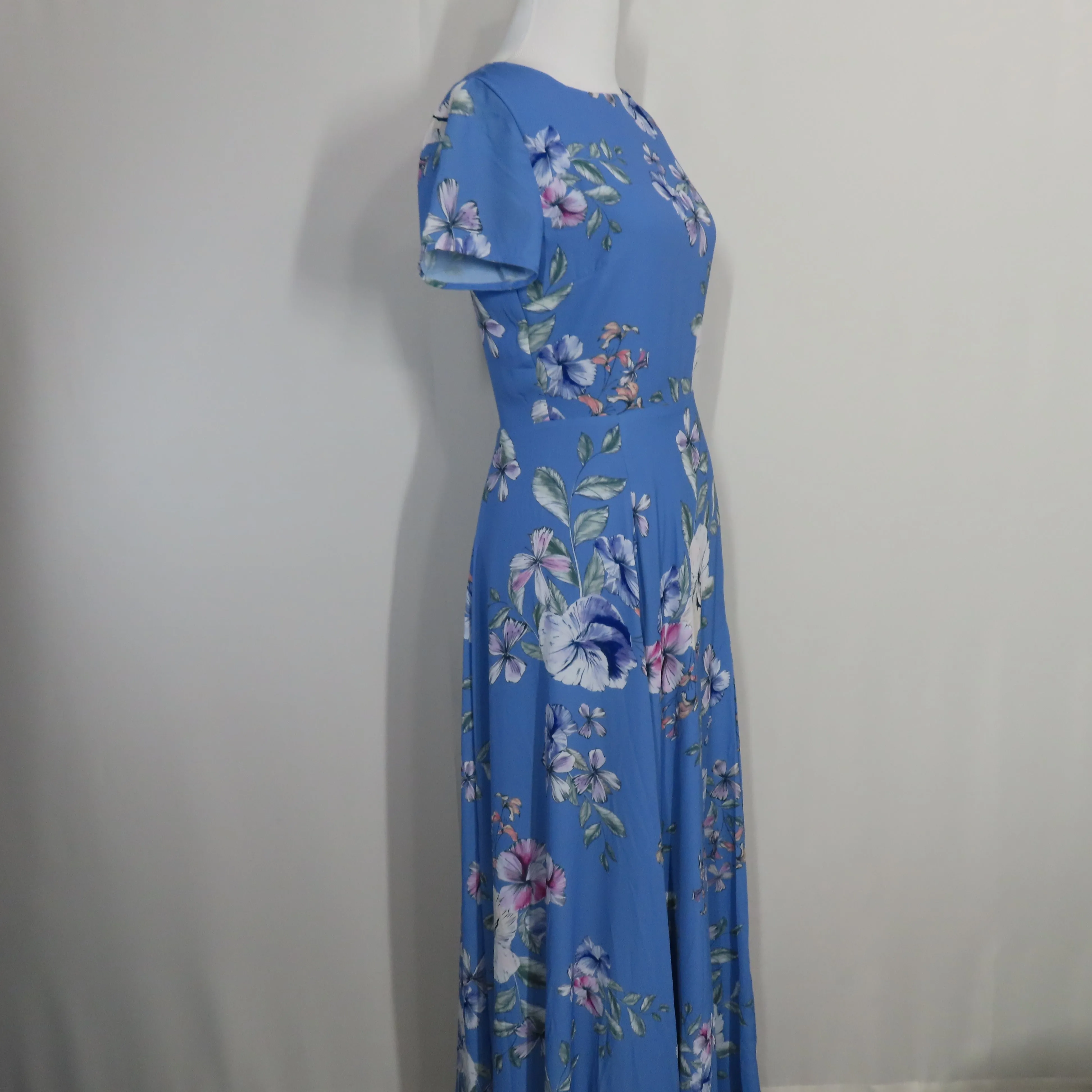 Yumi Kim Blue Floral Miss Magnolia Stone Cosmo Short Sleeve Leg Slit Maxi Size X-Small