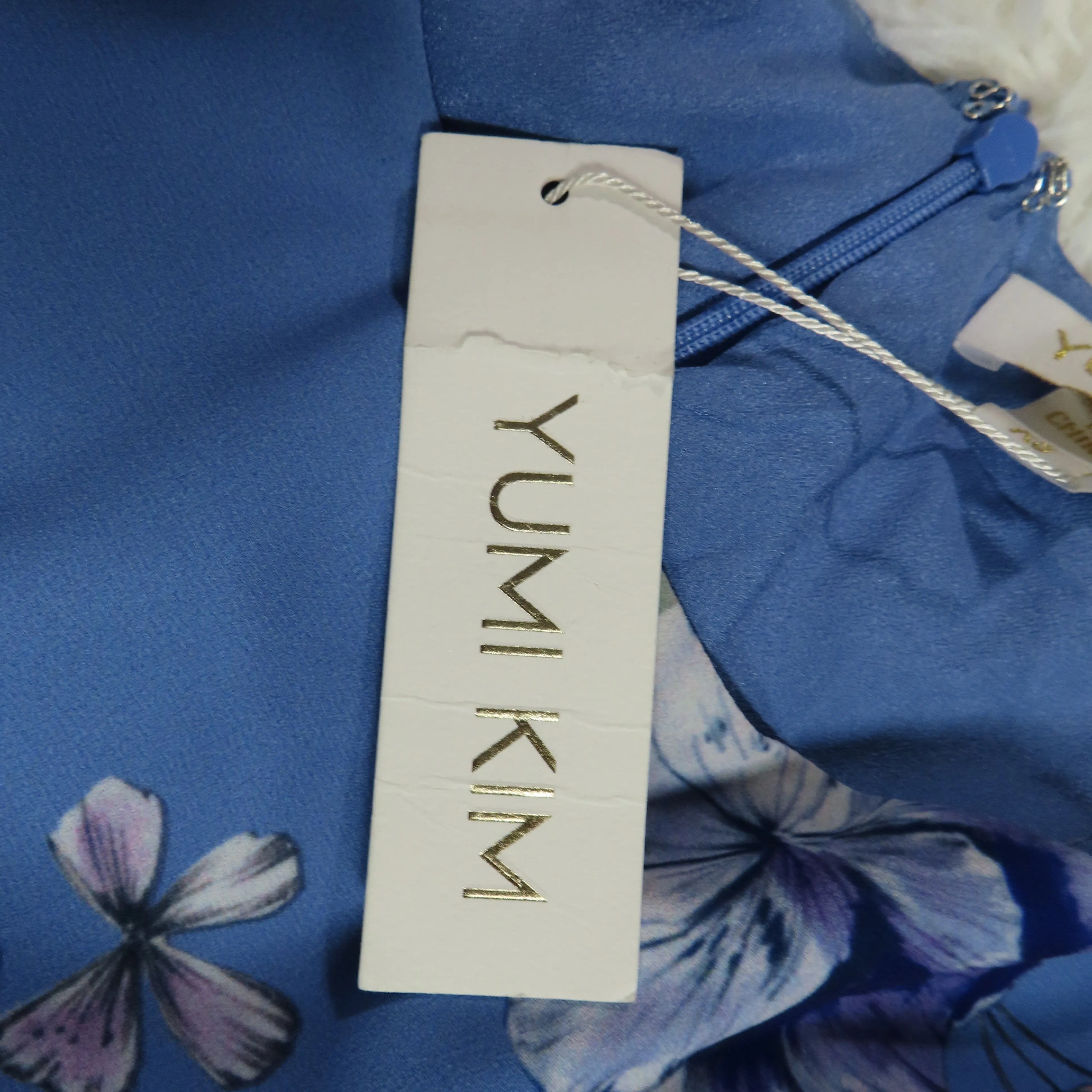 Yumi Kim Blue Floral Miss Magnolia Stone Cosmo Short Sleeve Leg Slit Maxi Size X-Small